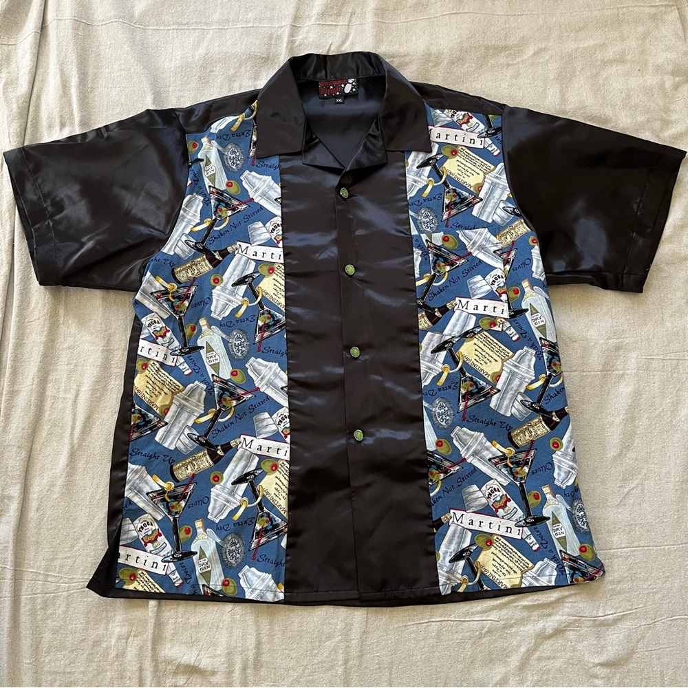 Tattooed Kingpin Martini Print Bowling Shirt